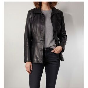 Women's anonymous Black Leather Jacket size Medium with buttons